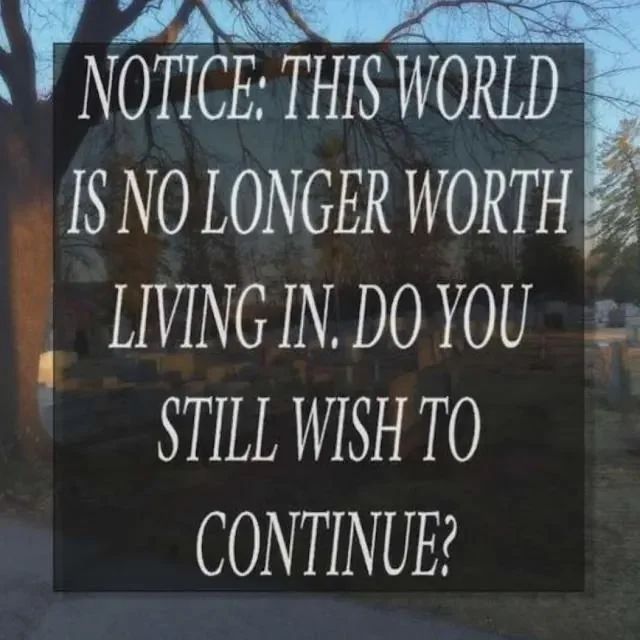 NOTICE: THIS WORLD IS no longer worth living in. Do you still wish to continue?