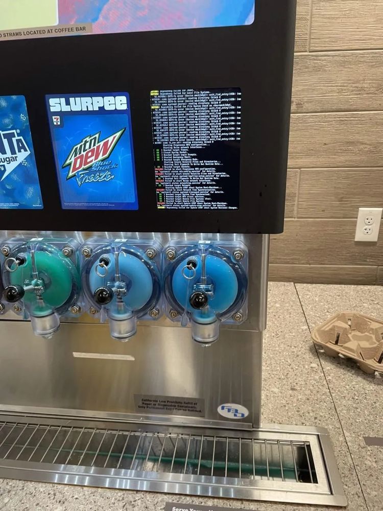 slurpee machine with one crashed screen