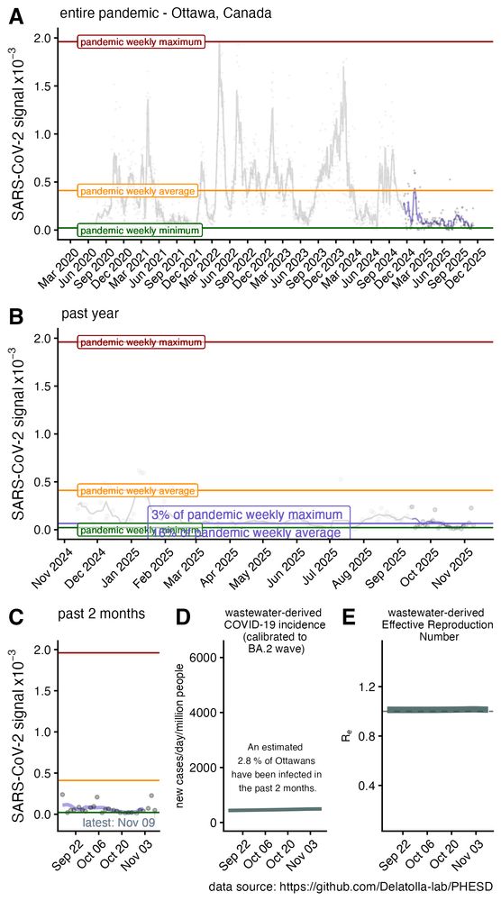 Plots of SARS-CoV-2 signal across time in Ottawa, Canada;