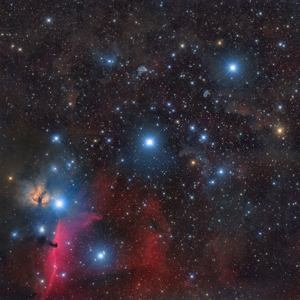 Captured with a Baader modified Canon 5D Mark II (ISO 1600) DSLR and a Takahashi Epsilon-180ED (500 mm f/2.8) on an Astro-Physics Mach1 GTO mount under a 21.5 magnitude/arcsec² sky in Étoile-Saint-Cyrice (Hautes-Alpes, France) on 25 & 27 March 2014. It's a two pane mosaic with a total integration time of 1 hour and 35 minutes.