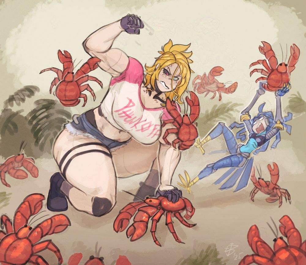 Sigrid fighting crabs to protect bird