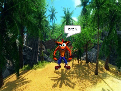 Crash bandicoot saying 'bitch' on a beach