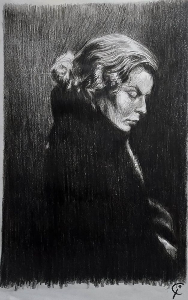 Crayon de couleur noir black pencil  . Portrait 