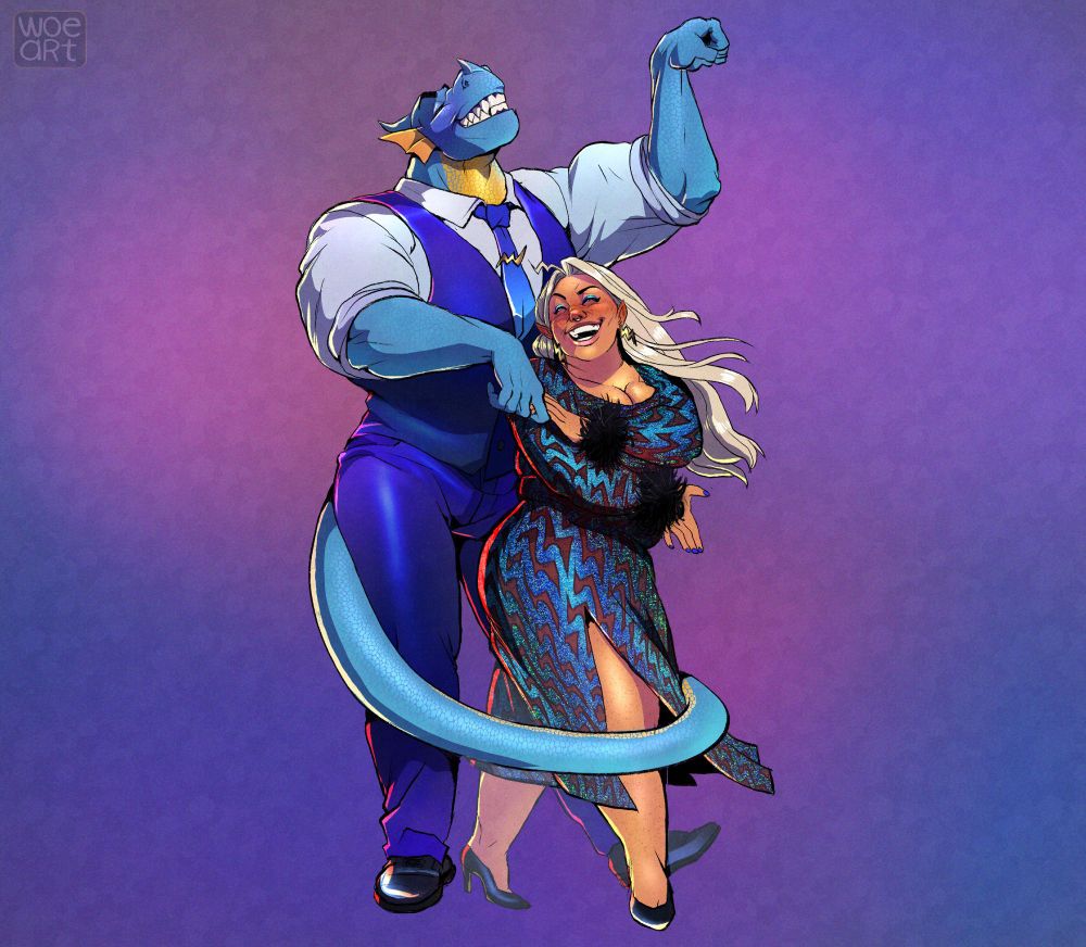Sorsha agreeing to the dance, laughing at Derec's silly antics with him flexing as he spins her.