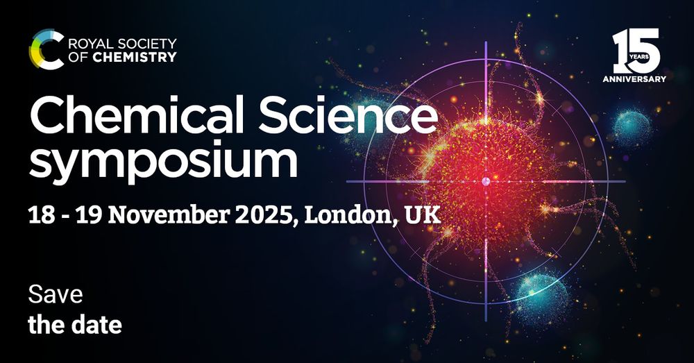 A promotional image for the upcoming Chemical Science symposium, on the subject of imaging, biosensing and diagnostics. 
The image shows a black background and on the right hand side is a stylised image of an unwanted cell with dendritic extensions, shown in red. It has a purple targeting reticule showing that it is being aimed at for treatment. Surrounding the red cell are a number of blue cells, conveying selective targeting.
On the left hand side of the image is text for the Royal Society of Chemistry, along with the logo of the society, which is a stylised “C”.
Other text states “Chemical Science symposium, 18-19 November 2025, London, UK” and “Save the date”.
