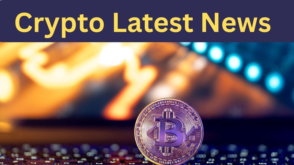 A Bitcoin coin, featuring the iconic "B" symbol, rests prominently on a keyboard, illuminated by soft, ambient lighting. The background is a vibrant, blurred mix of warm orange and cool blue bokeh lights, creating a dynamic and modern atmosphere that reflects the digital nature of cryptocurrency. At the top of the image, bold yellow text reading "Crypto Latest News" stands out against a deep blue rectangular banner, emphasizing the focus on recent developments in the crypto world. The overall composition combines elements of technology and finance, visually capturing the essence of cryptocurrency news updates in a sleek, futuristic style that resonates with the fast-paced, innovative crypto industry.