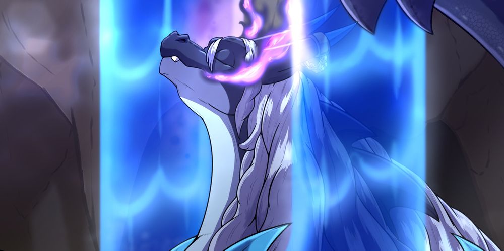 A close-up of Bahamut's serene face