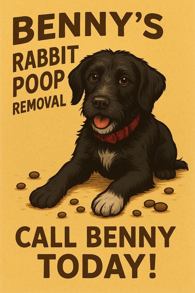 Benny’s Rabbit Poop Removal. Call Benny Today
