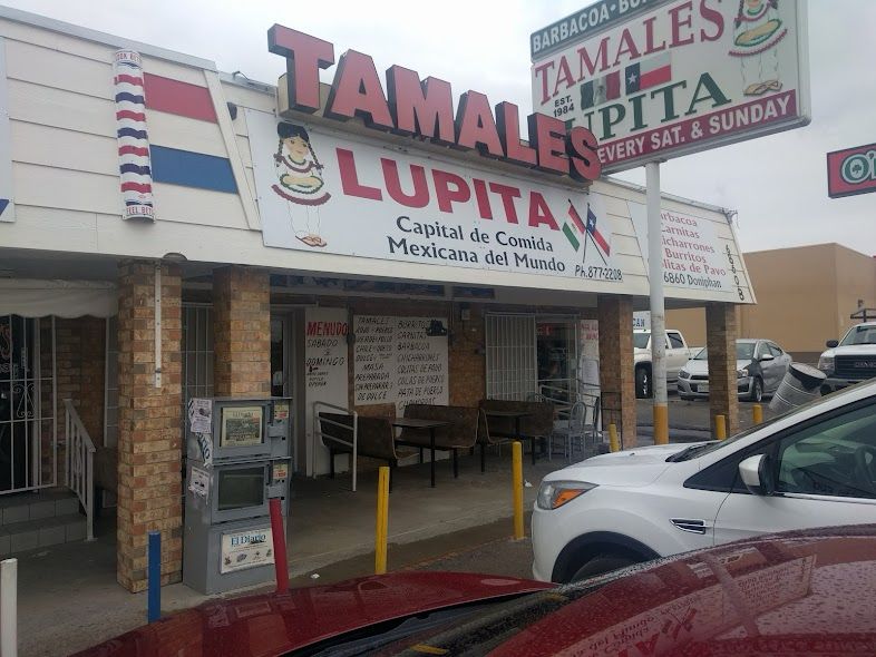 storefront for tamales lupita, legit as hell, capital de comida mexicana del mundo