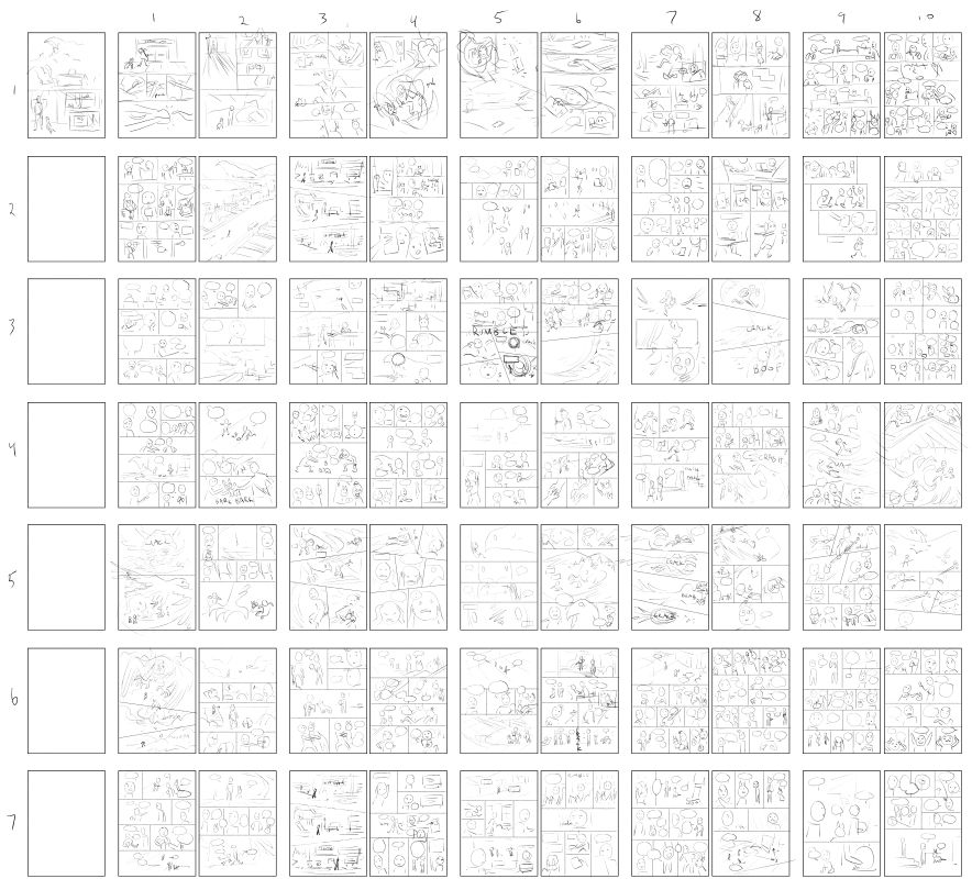 screenshot of comic thumbnail sketches