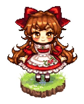 a pixel art drawing of a girl in a red and white dress