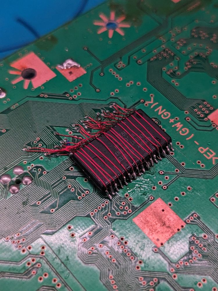Dead-bugged PU-23 BIOS ROM relocation