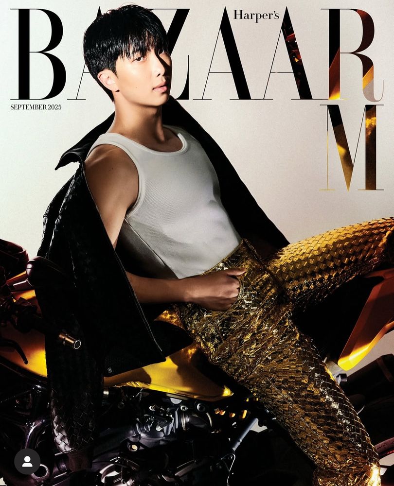 BTS RM modeling Botteg Veneta on the cover of Harper's Bazaar Sept 2025 issue 