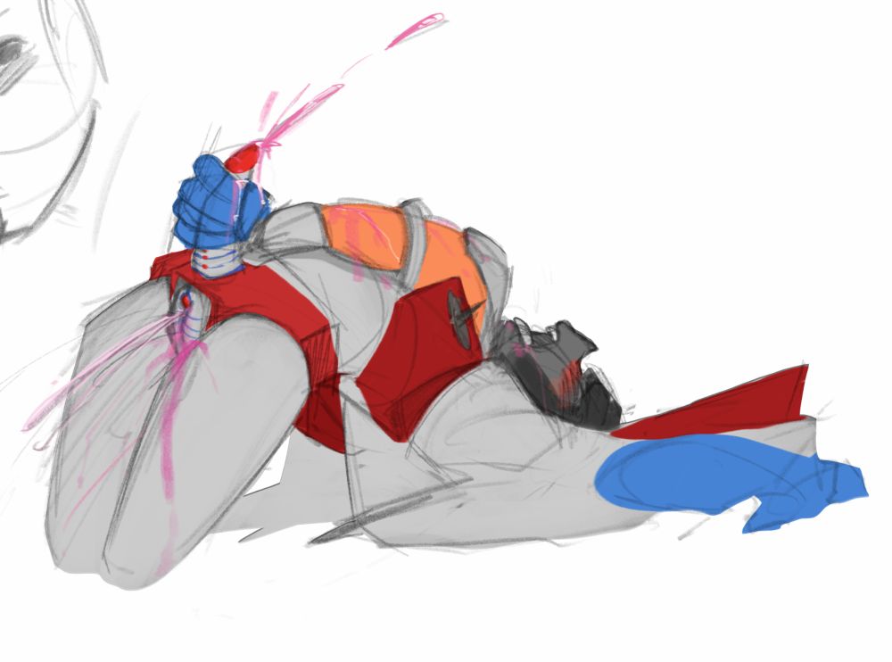 A WIP of starscream overloading from his spike and valve while having a crazy arch 
