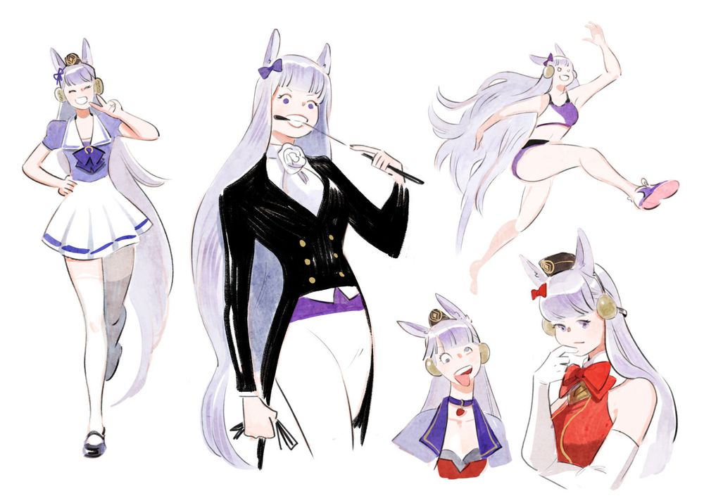drawings of gold ship from umamusume being her silly self