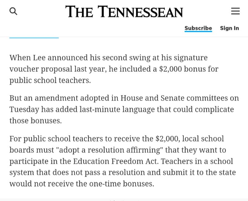 Screen grab of portion of Tennesseean article linked in the post.  