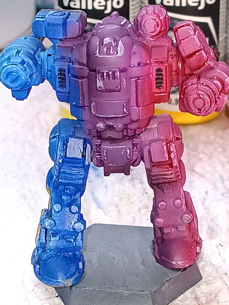 Rear view of the Mackie Battlemech in bi flag colours.