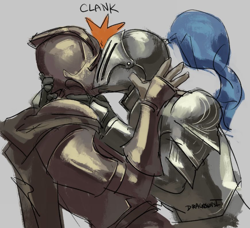 two knights kissing but having their helmets on creates a loud "CLANK" sound