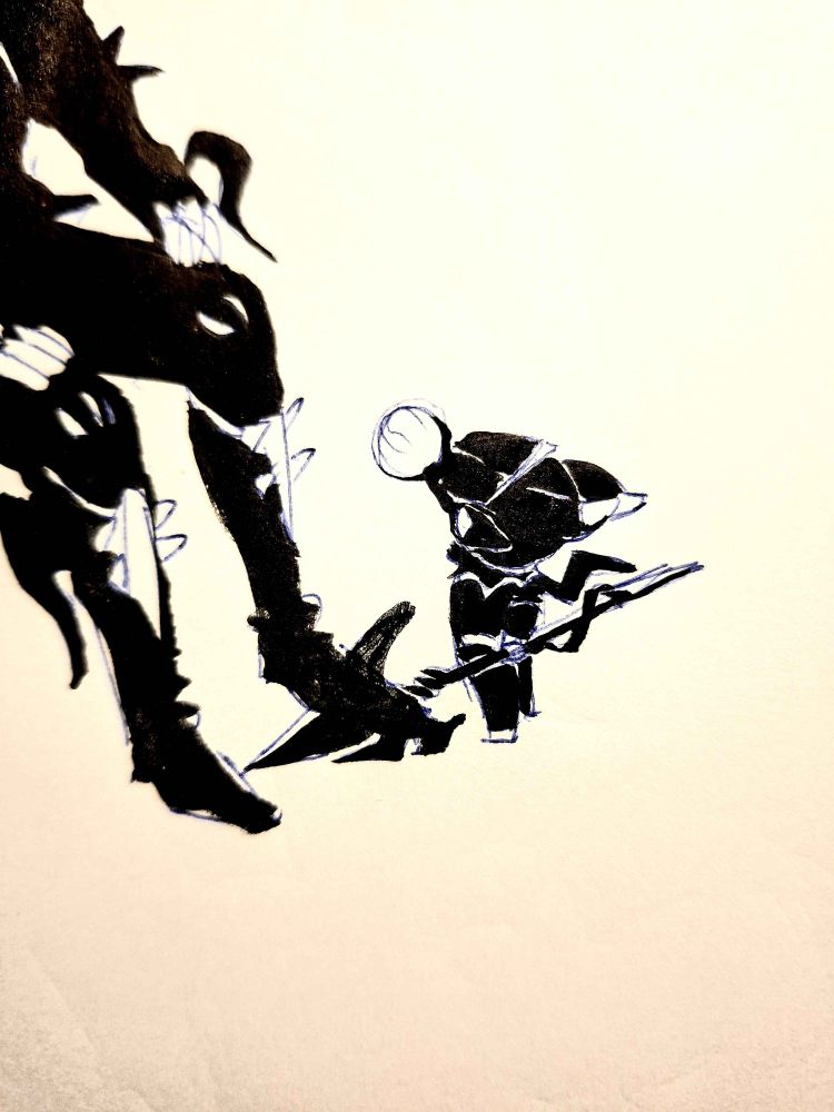 additional sketch of wind-up Estinien minion showing off his prized possession