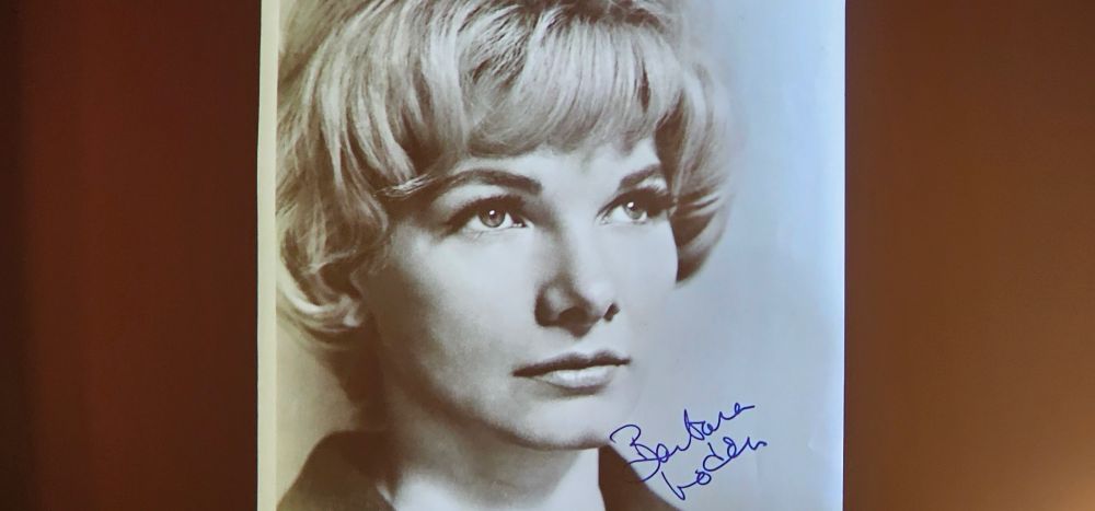 Image of BFI Southbank Theatre 1. The image on the screen is a signed photograph of Barbara Loden.
