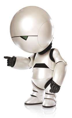 Photo of the character "Marvin, the paranoid android", from the 2005 movie version of "The Hitchhiker's Guide to the Galaxy".