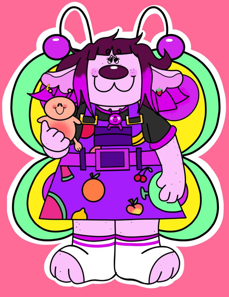 alt text: colored digital art of toontuber twitch streamer bignosebug in the art style of the carson dellosa classroom decore. just as a reminder bignosebug streams and community are 18 plus just with a cute aesthetic and vibe! 