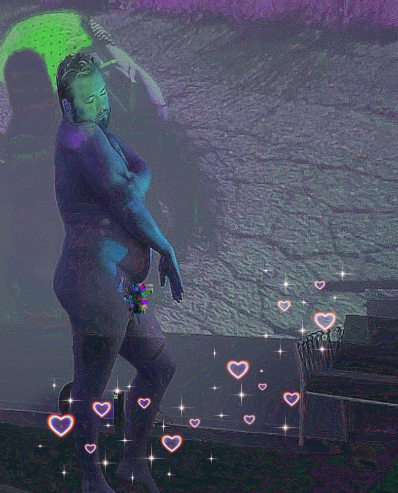 Me in front of my projector nude posing with my penis censored out