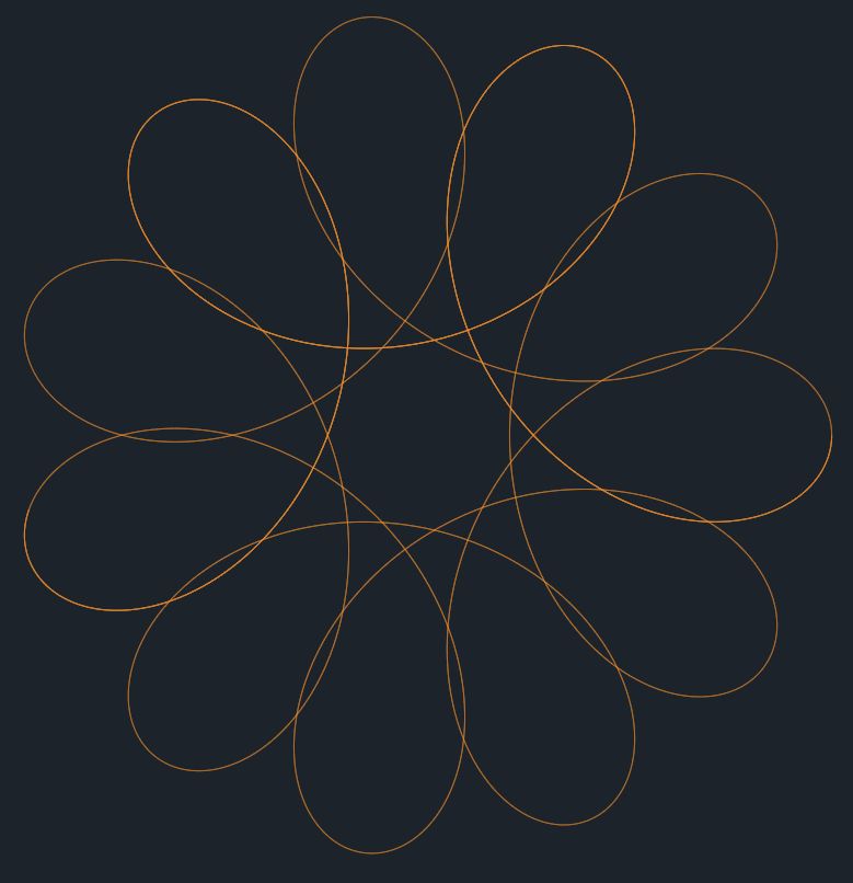 Hypotrochoid shape in orange on black. 