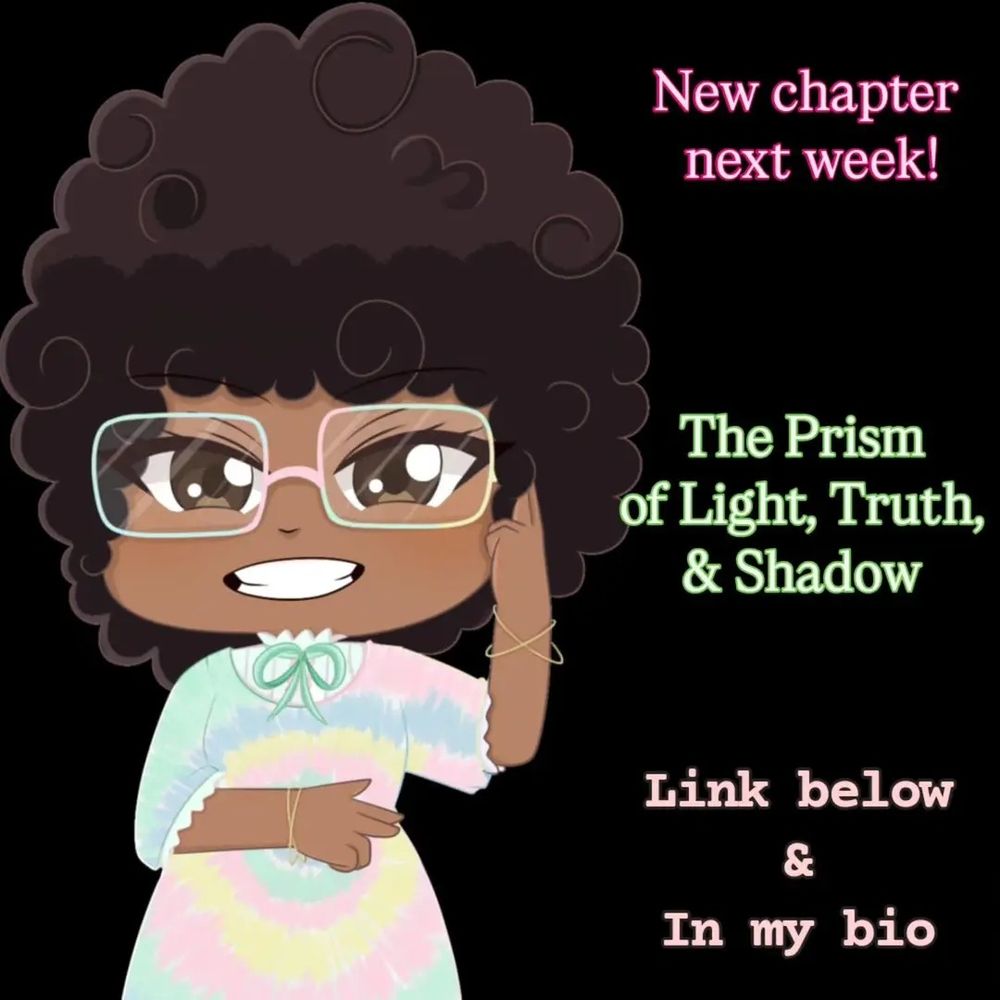 A poster of a chibi girl sporting an afro and colorful clothes, announcing a new chapter of an anime-inspired story.