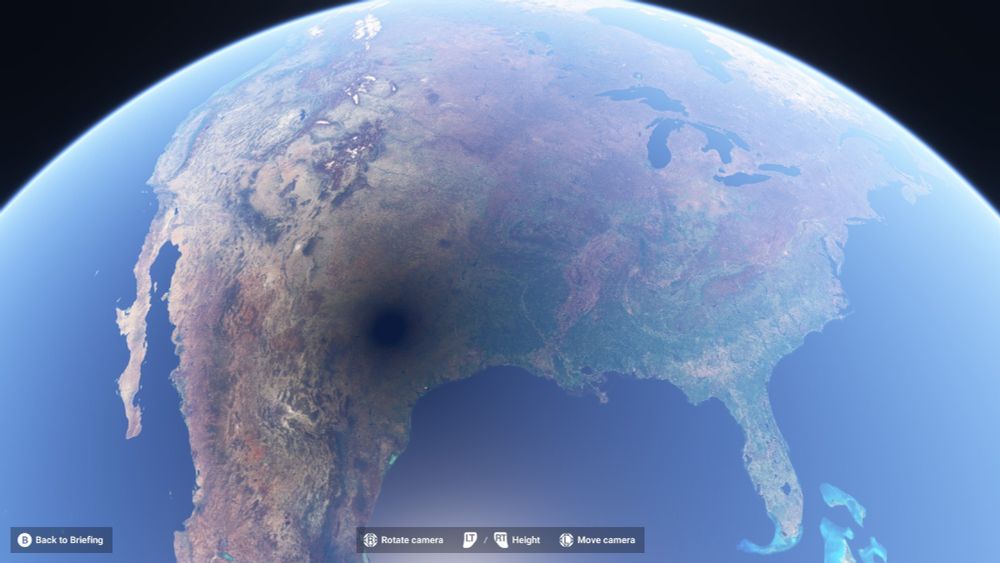 Shadow of eclipse on North America as seen from space in Microsoft Flight Simulator