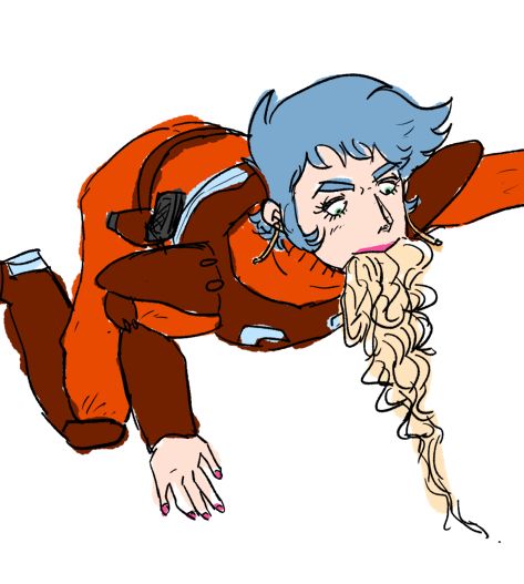 A redraw art of Garalia Nyamhee from Aura Battler Dunbine eating noodles like a wretched creature