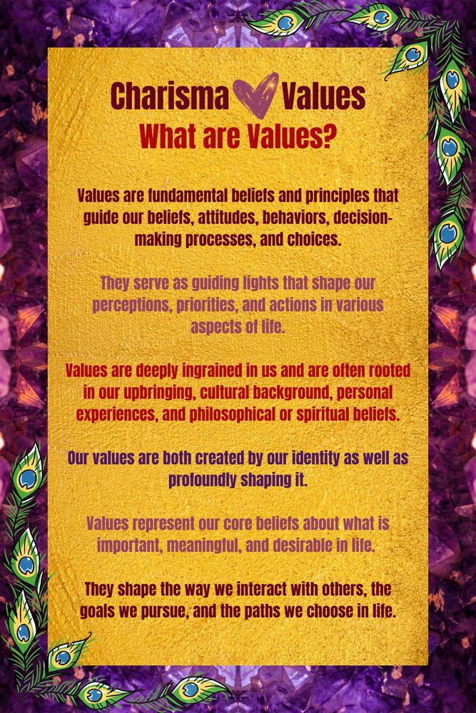 Values are a set of strongly held beliefs and principles. They guide our decision-making and shape our identity as well as our perception of reality.