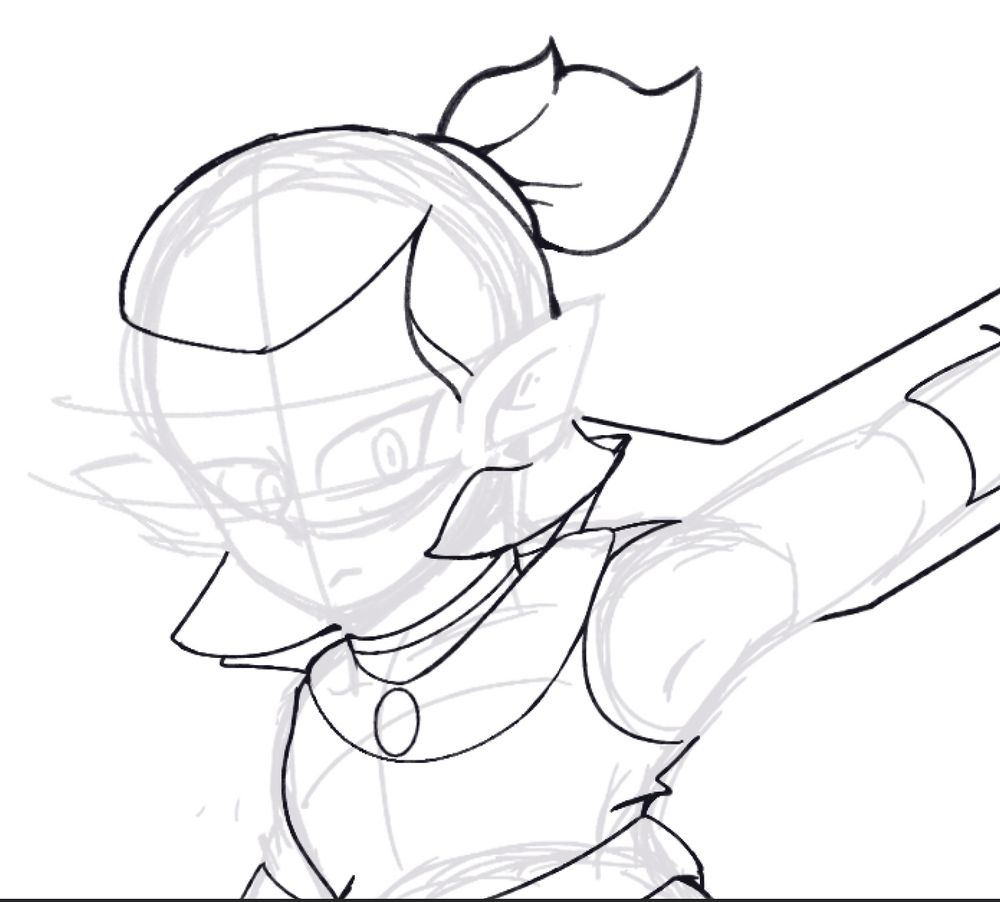 A WIP drawing of Amity Blight with a Duel Disk in her school dueling attire.