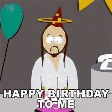 Jesus from South Park celebrating his Birthday alone.