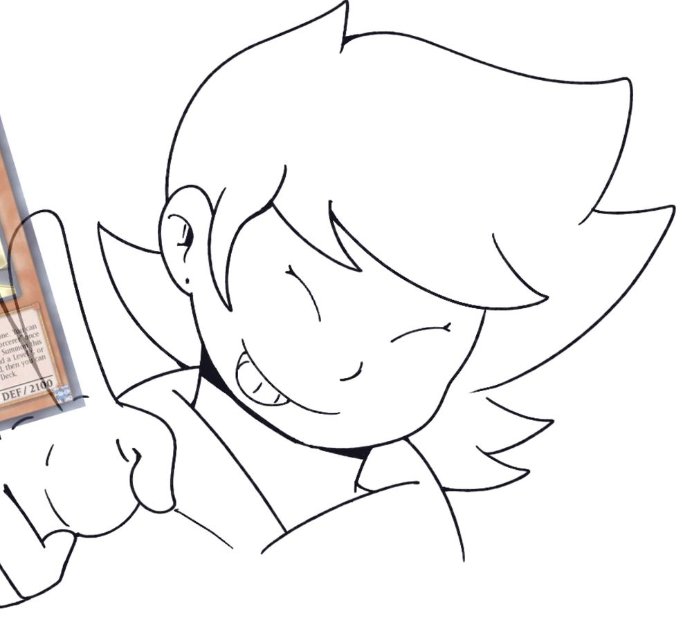 Luz uncolored, holding a mysterious Yu-Gi-Oh card
