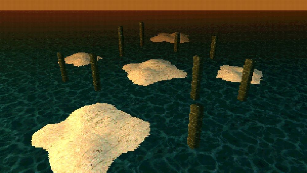 Smalls Islands located in the Ocean Sector. Metal Structures jut out from the ocean floor.