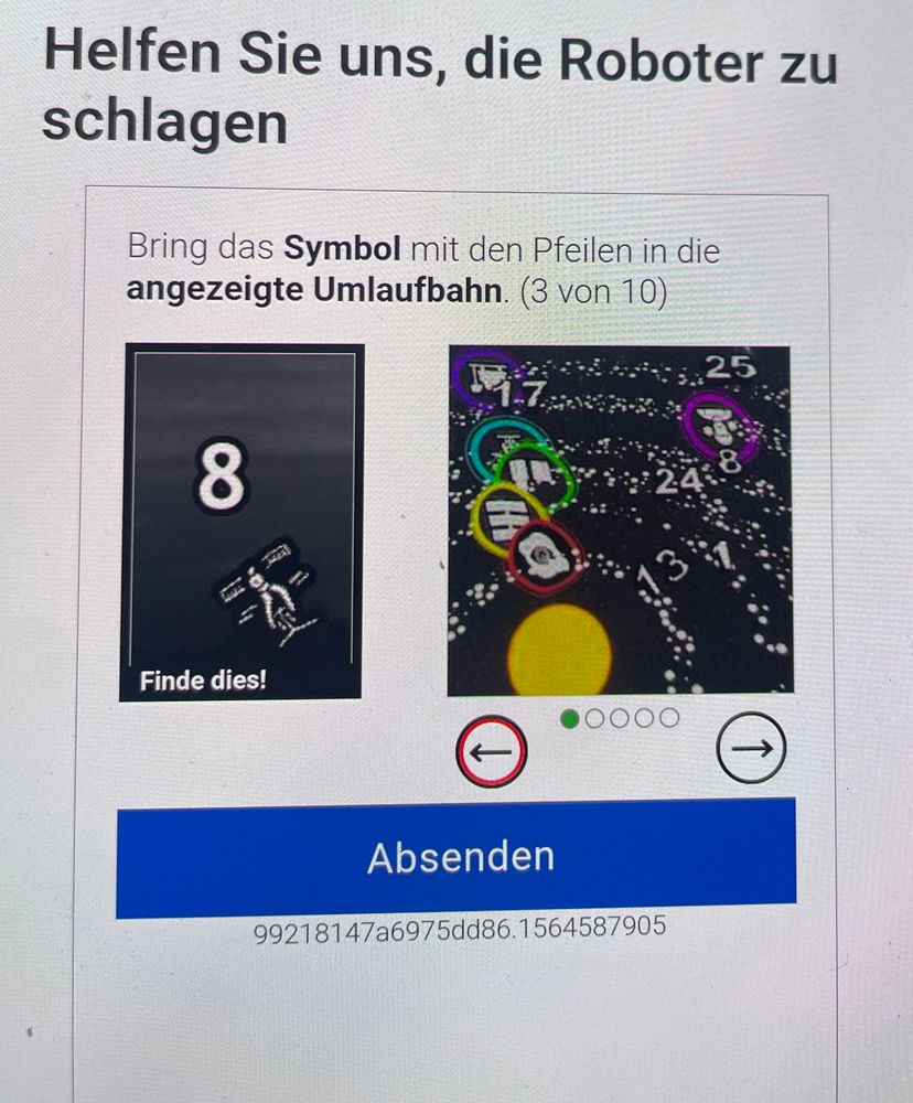 Prüfung von Microsoft, ob man ein Roboter ist mit schwer lösbaren Umlaufbahn Rätsel