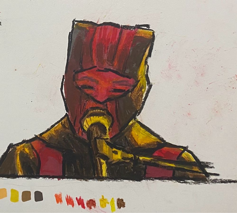 Close up of Tyler Joseph oil and marker drawing