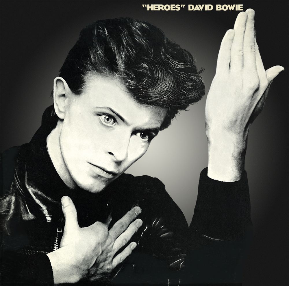 David Bowie, "Heroes" Album Cover, 1977, David Bowie is in a Leather Jacket doing this /-(ツ)_/¯