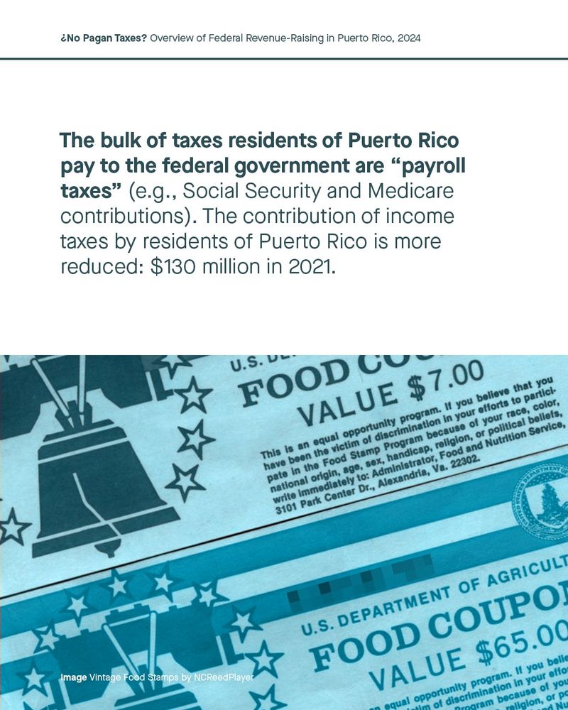 Data on taxes paid by Puerto Ricans. Decorative image of a food coupon.