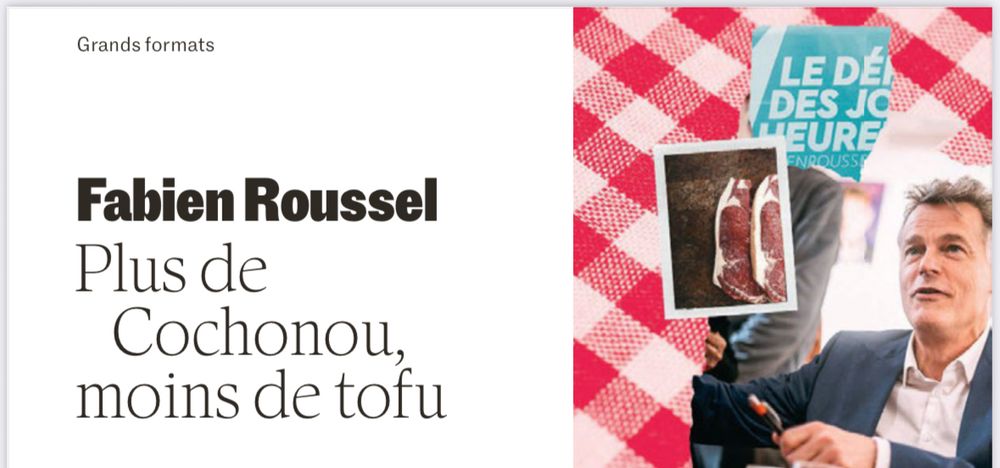 Photo du titre d’un article de L’Obs d’une itw de Fabien Roussel « plus de Cochonou, moins de tofu ».
