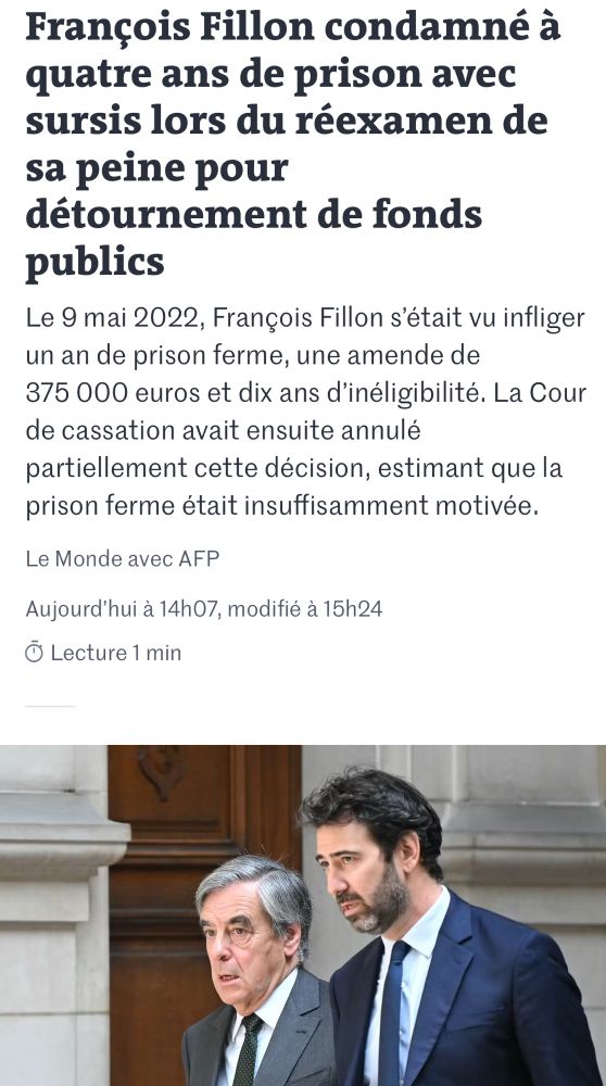 4 ans ne avec sursis pour Fillon.