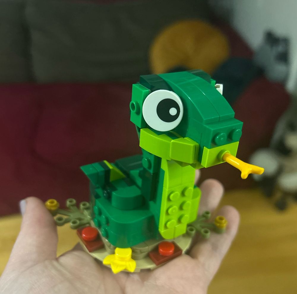 A baby snake made out of LEGO bricks 