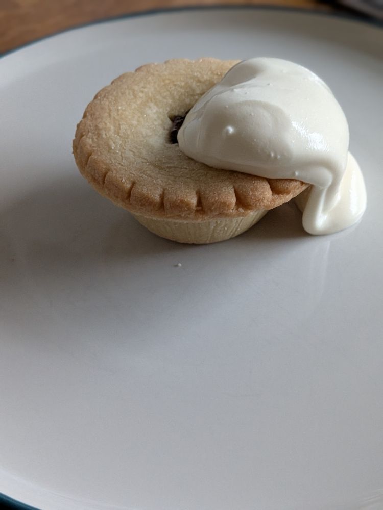Warmed mince pie with cream. First of the season. 