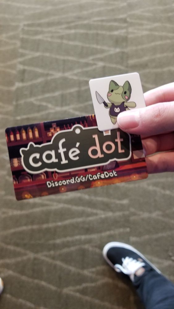 Cafe Dot stickers featuring the banner and the mascot Matcha.