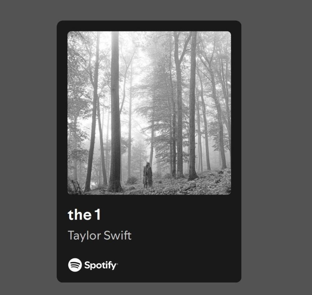 a screen shot of “the 1” by Taylor Swift with the folklore cover on Spotify 