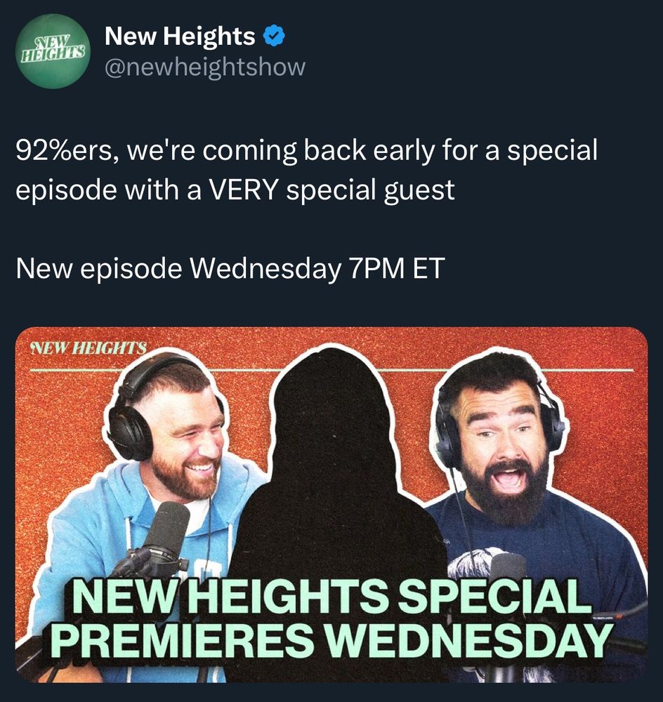 a screen shot of a tweet from new heights. it says a new episode is airing wednesday at 7PM ET 