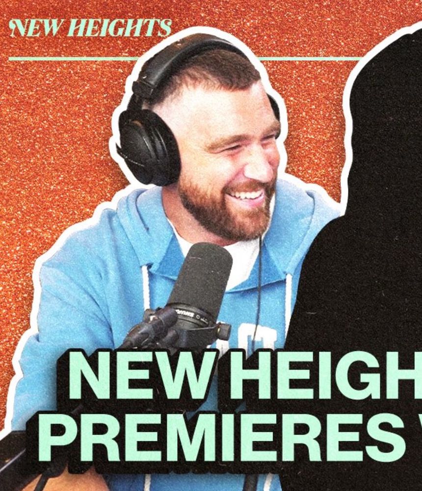 a screen shot of Travis Kelce on the new heights podcast promo 