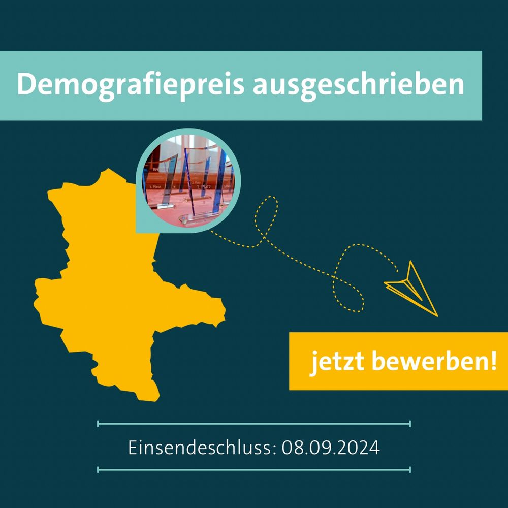 Zu sehen ist eine Grafik, die auf den Demografiepreis hinweist. Bis zum 8. September 2024 kann man sich für diesen bewerben.