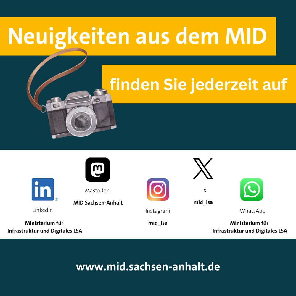 Zu sehen ist eine Übersicht mit den verschiedenen Social-Media-Kanälen des MID und den dazugehörigen Accountnamen.